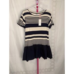 Vineyard Vines Women's Striped Dress with Ruffle Hem Navy Cream XS